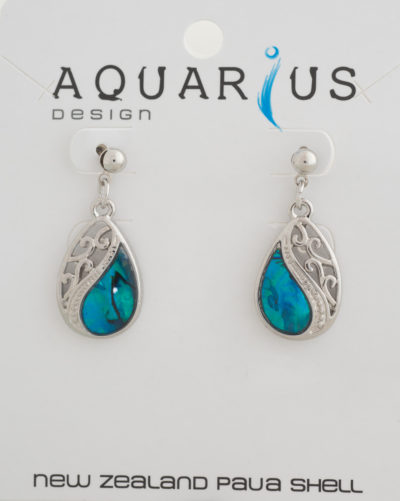 MITRE FLOATING DYED PAUA FILIGREE TEARDROP ON POST EARRING
