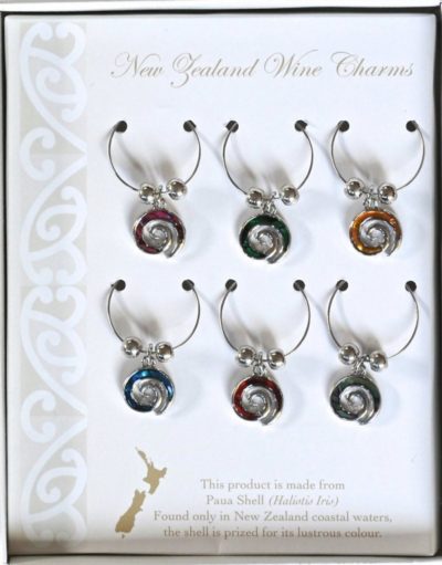 PAUA MULTI COLOUR KORU WINE CHARM SET OF 6