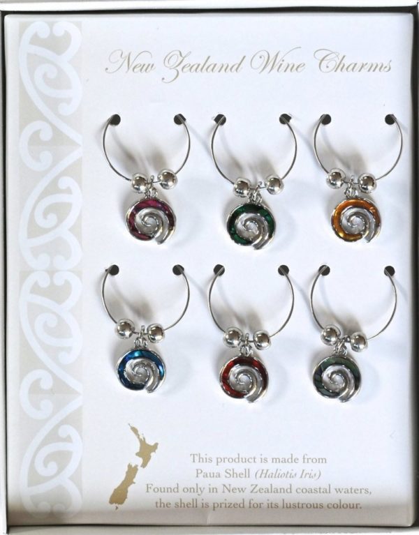 PAUA MULTI COLOUR KORU WINE CHARM SET OF 6