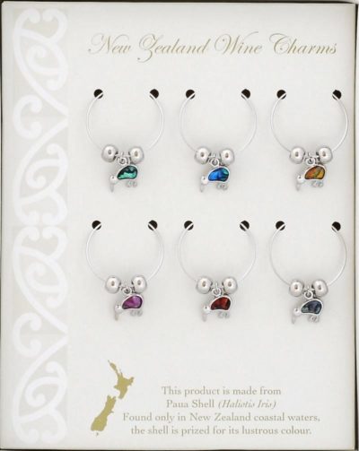 PAUA KIWI MULTICOLOUR WINE CHARM SET OF 6