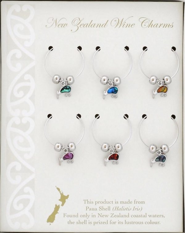 PAUA KIWI MULTICOLOUR WINE CHARM SET OF 6